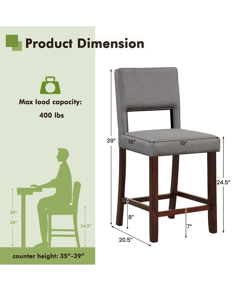 Slickblue 2 Piece Bar Chair Set with Hollowed Back and Rubber Wood Legs