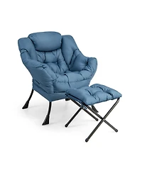 Modern Accent Chair with Folding Footrest and Side Pocket for Living Room