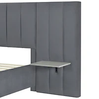 Streamdale Queen Velvet Platform Bed with Headboard
