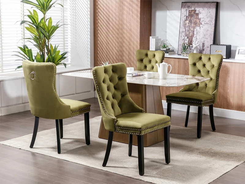 Streamdale Contemporary Velvet Dining Chairs, Olive-Green (2-pcs)