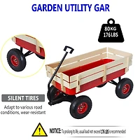 outdoor sport wagon tools cart wooden side panels air tires Wagon (red)