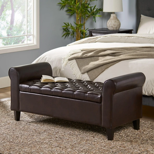Streamdale Contemporary Diamond Tufted Storage Ottoman with Rolled - Main Image