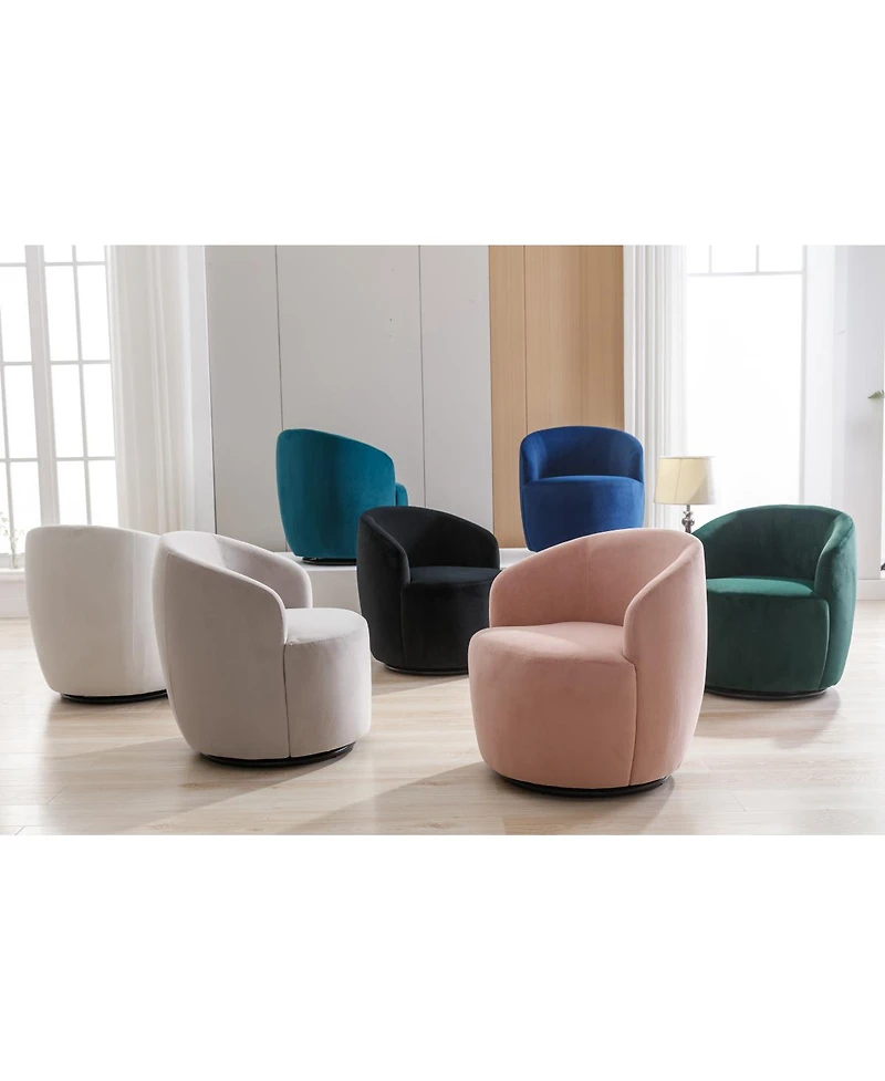 Simplie Fun Velvet Fabric Swivel Accent Armchair Barrel Chair With Powder Coating Metal Ring