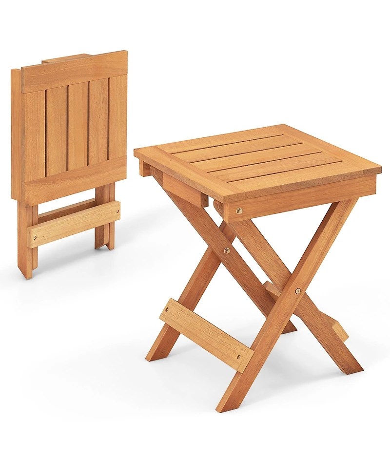 Slickblue 14 Inch Compact Folding Side Table with Slatted Tabletop