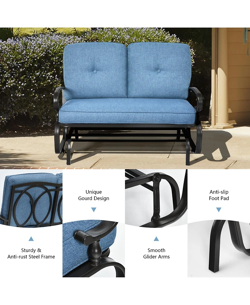 Slickblue 2 Seats Outdoor Swing Glider Chair with Comfortable Cushions
