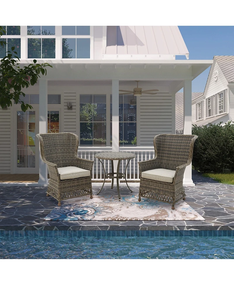 Mondawe 3-Piece Pe Rattan Wicker Patio Conversation Set Outdoor Chairs and Side Table with Gray Cushion