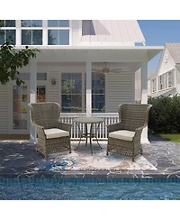 Mondawe 3-Piece Pe Rattan Wicker Patio Conversation Set Outdoor Chairs and Side Table with Gray Cushion
