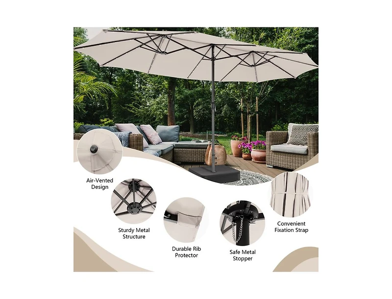 Slickblue Double-Sided Patio Umbrella with 48 Led Lights for Evening Outdoor Shade