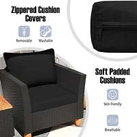 3PCS Patio Rattan Furniture Set Cushioned Sofa Storage Table with Wood Top