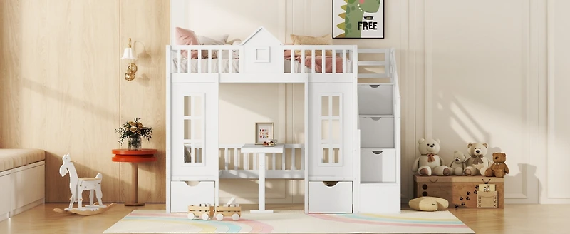 Streamdale Twin-Over-Twin Bunk Bed with Convertible Desk and Changer