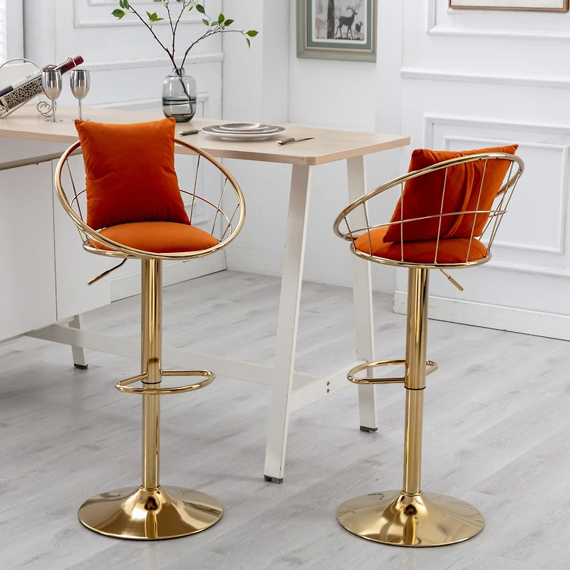 Velvet Bar Chair, Pure Gold Plated, Unique Design, 360 Degree Height