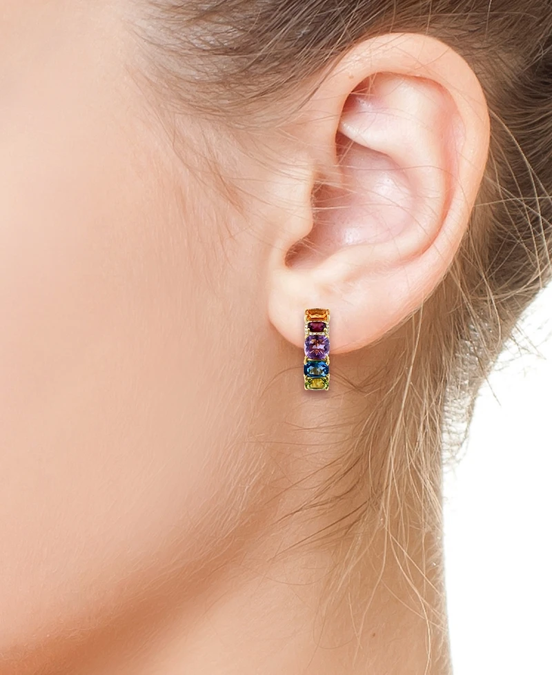 Effy Multi-Gemstone (9-1/3 ct. t.w.) & Diamond (1/10 ct. t.w.) Small Hoop Earrings in 14k Gold, 1"