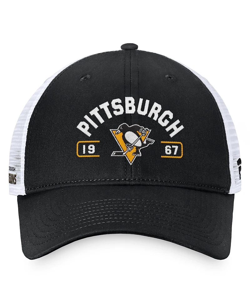 Fanatics Men's Black/White Pittsburgh Penguins Free Kick Trucker Adjustable Hat