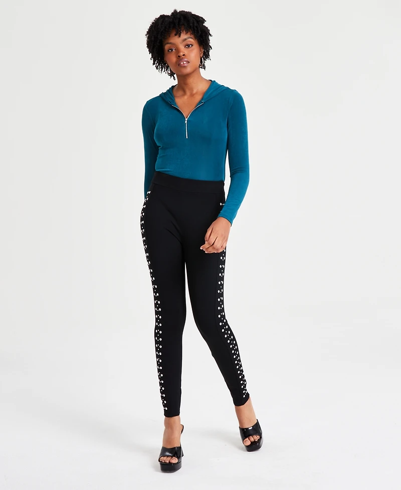 Bar Iii Women's Three-Row Studded Ponte-Knit Leggings, Created for Macy's