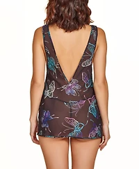 Hauty Women's 2 Pc Lingerie Printed Butterfly Chiffon Babydoll and Panty