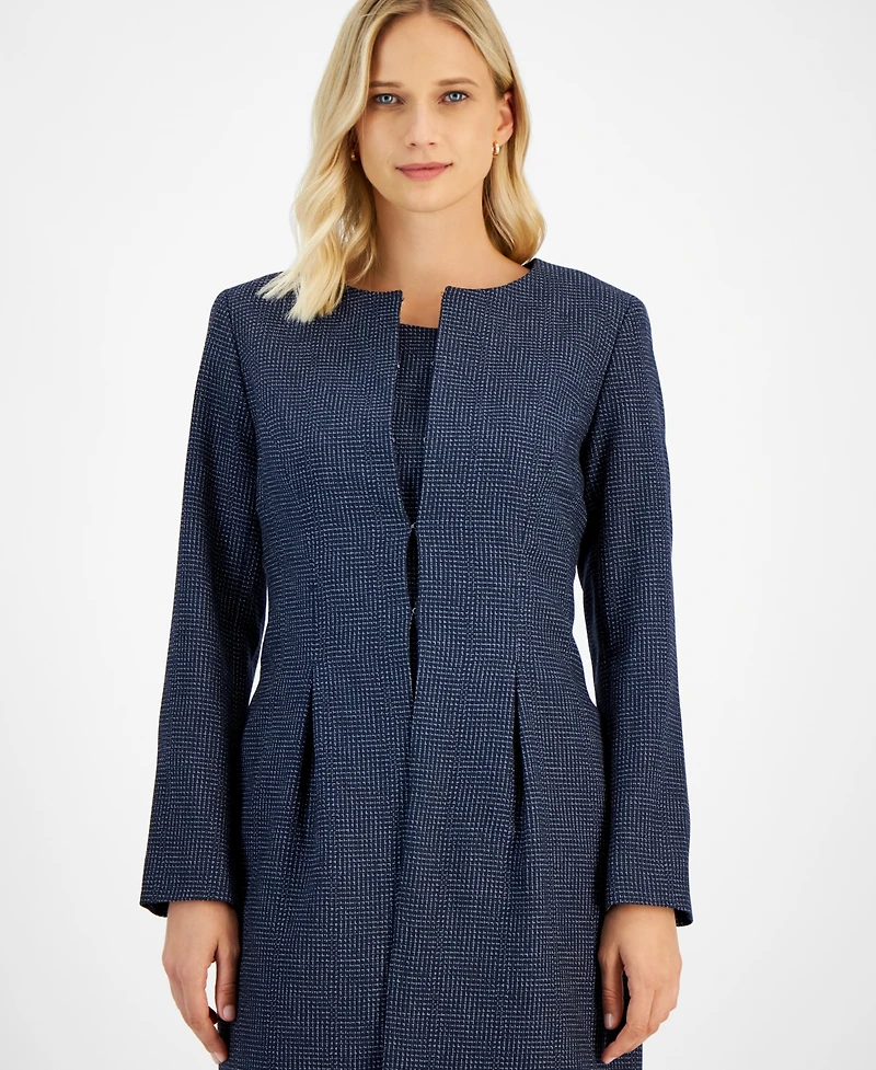 Le Suit Women's Long Collarless Jacket Dress Suit Set, Regular & Petite