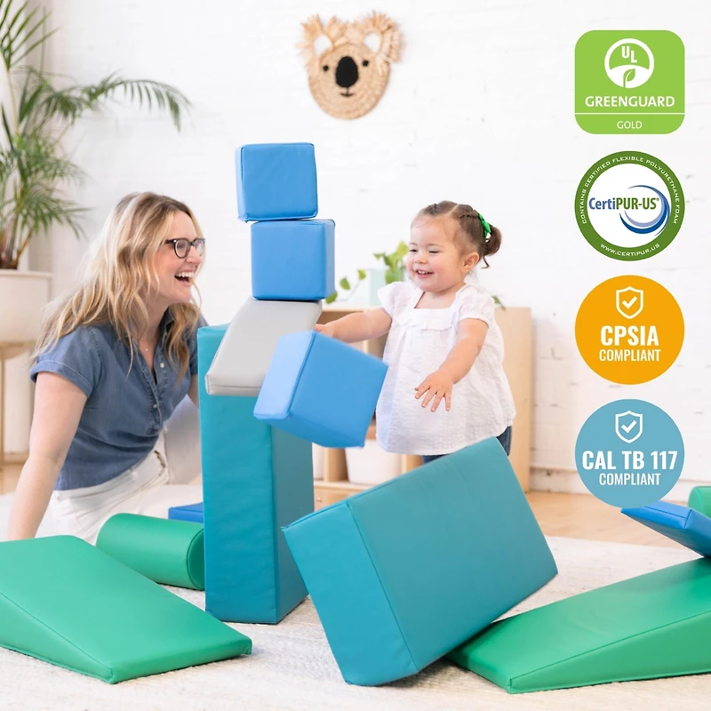 ECR4Kids SoftZone Soft Builder Blocks, Assorted, 16-Piece