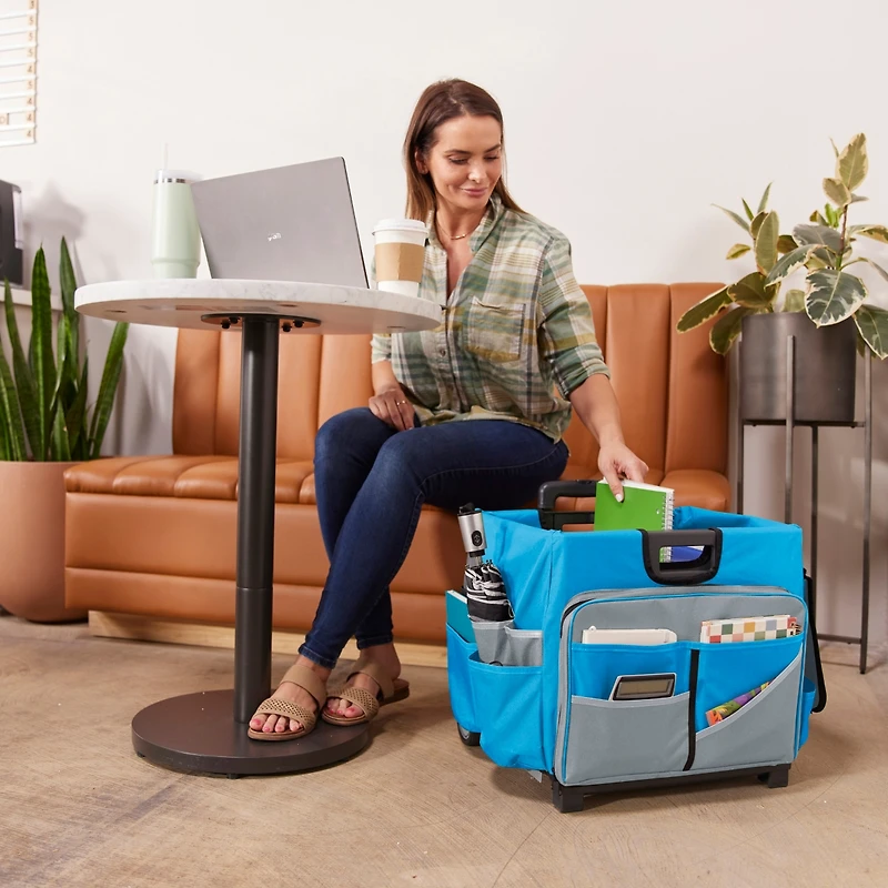 ECR4Kids Universal Rolling Cart with Canvas Organizer Bag, Blue/Grey, 1