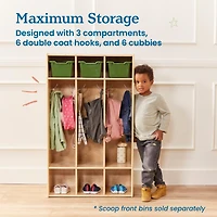 ECR4Kids Streamline 3-Section Coat Locker, Natural, 1
