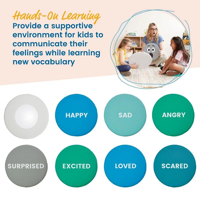 ECR4Kids SoftZone Emotion Pads with Mirror, English, Contemporary, 8-Piece