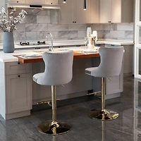 Streamdale Set of 2 Gray Velvet Bar Stools, Adjustable Height