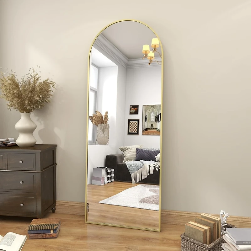Homlux 64"x21" Arched Full-Length Mirror with Gold Aluminum Alloy Frame, Rounded Corners, Standing, Hanging, Leaning