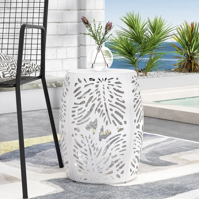 Modern Palm Leaf Side Table with Durable Iron Frame