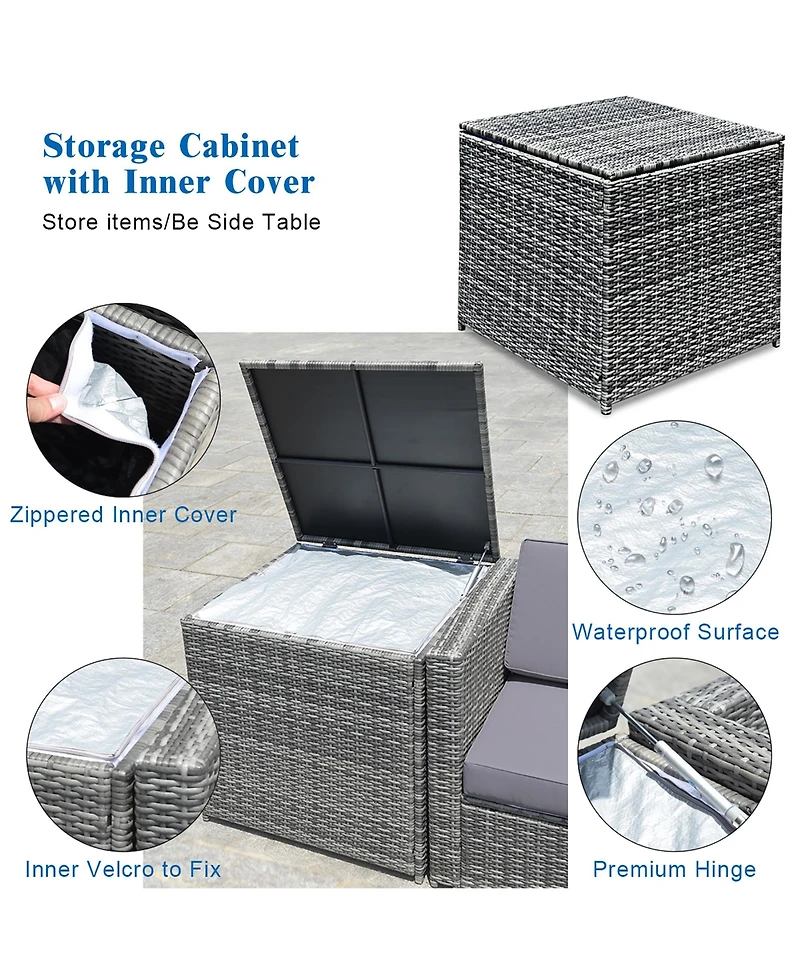 8 Pcs Wicker Sofa Rattan Furniture Set Patio Furniture w/ Storage Outdoor