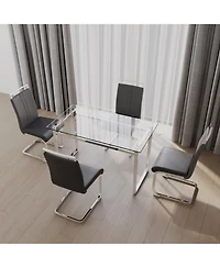 Streamdale Furniture Elegant Glass Dining Table Set with Pu Leather Chairs