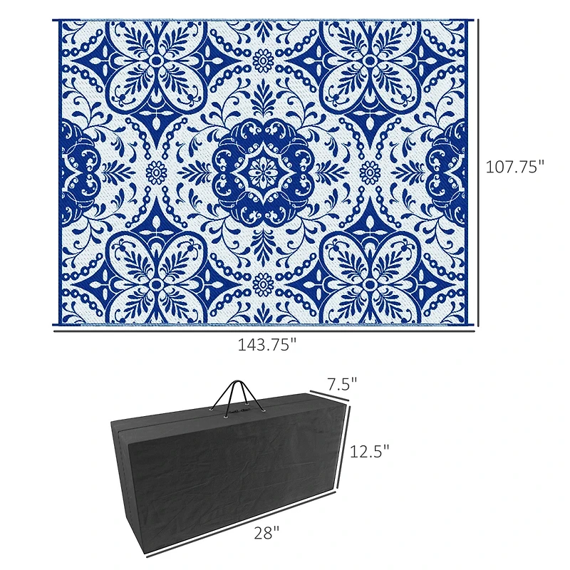 Outsunny Outdoor Rug & Bag, 9' x 12' Plastic Rug, & Floral