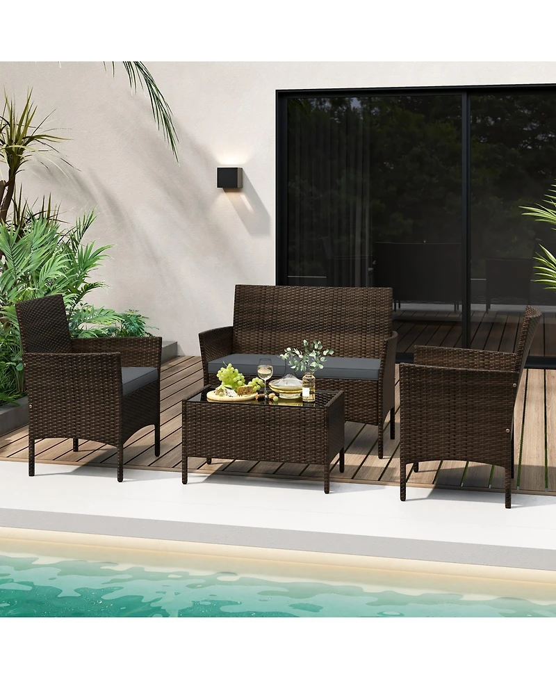 Slickblue 4 Piece Patio Rattan Conversation Set with Cozy Seat Cushions