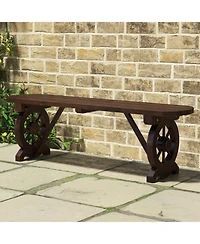 Slickblue Patio Rustic Wood Bench with Wagon Wheel Base
