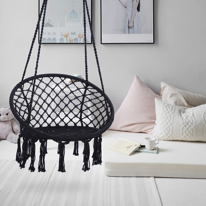 Simplie Fun Swing, Macrame Swing, Max 330 Lbs Hanging Cotton Rope Hammock Swing Chair