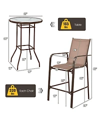 Slickblue 3 Pieces Outdoor Patio Bar Table Stool Set