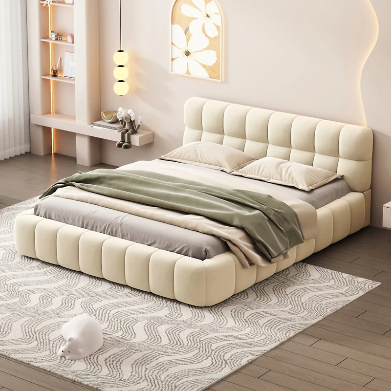 Queen Upholstered Platform Bed - Solid Frame
