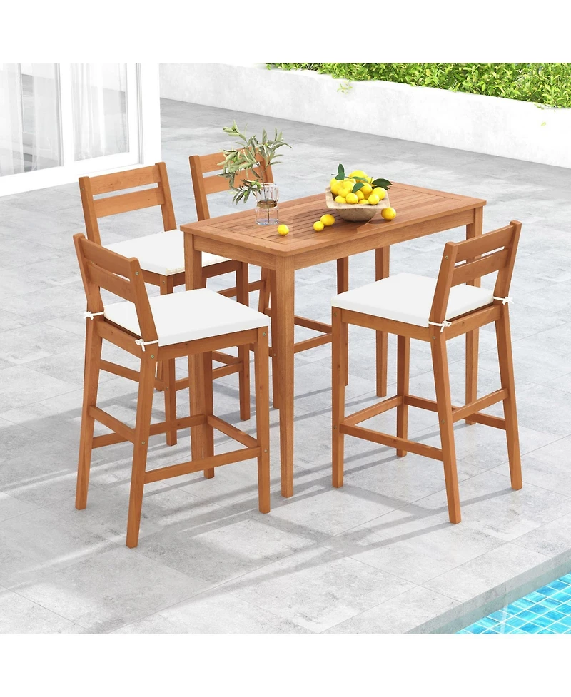Slickblue Set of 2 Outdoor Wood Barstools with Soft Seat Cushion-Off White