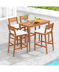 Slickblue Set of 2 Outdoor Wood Barstools with Soft Seat Cushion-Off White