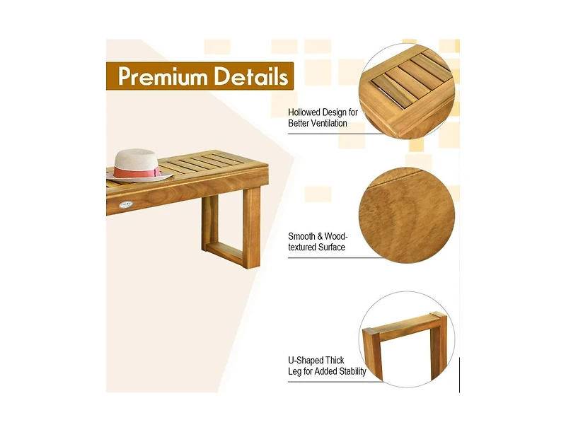 Slickblue 52 Inch Acacia Wood Dining Bench with Slatted Seat