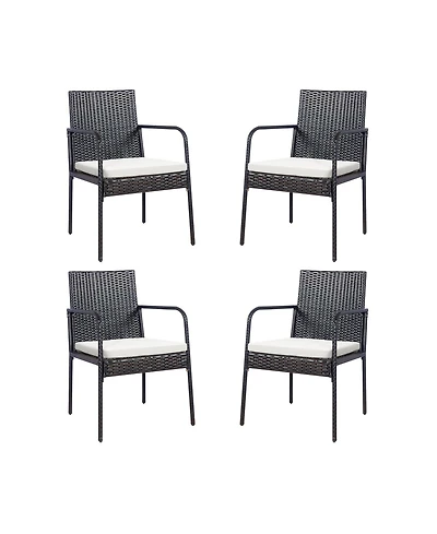Slickblue 4 Pieces Outdoor Patio Rattan Dining Chairs Cushioned Sofa