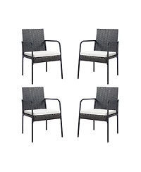 Slickblue 4 Pieces Outdoor Patio Rattan Dining Chairs Cushioned Sofa