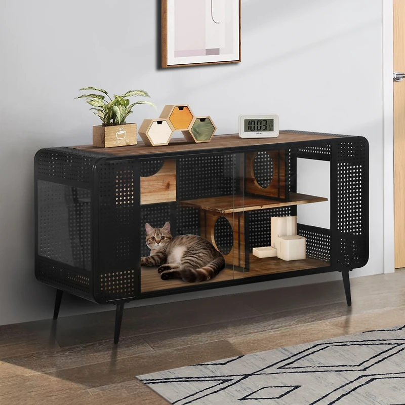 Streamdale Spacious Cat House with Tempered Glass (55"W)