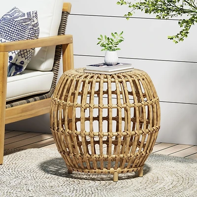 Streamdale Handcrafted Faux Rattan Woven Side Table with Boho Style