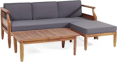 Streamdale Acacia Wood Sofa Chat Set with Cushions