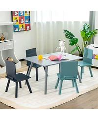 Slickblue 5 Pieces Kids Wooden Activity Play Furniture Set with Building Blocks