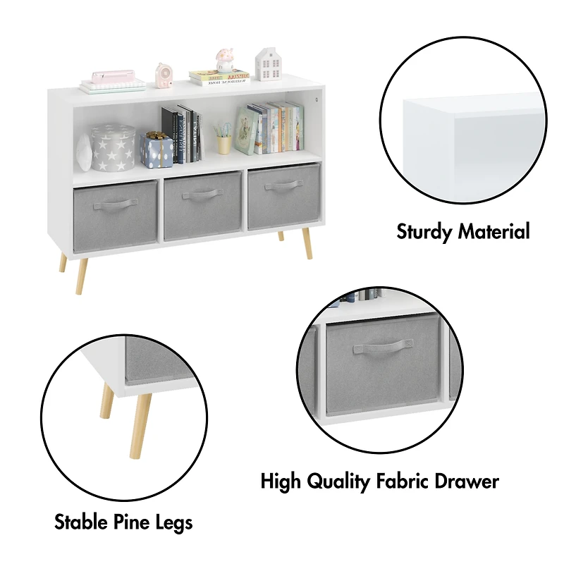Kids Bookcase with Fabric Drawers & Toy Storage