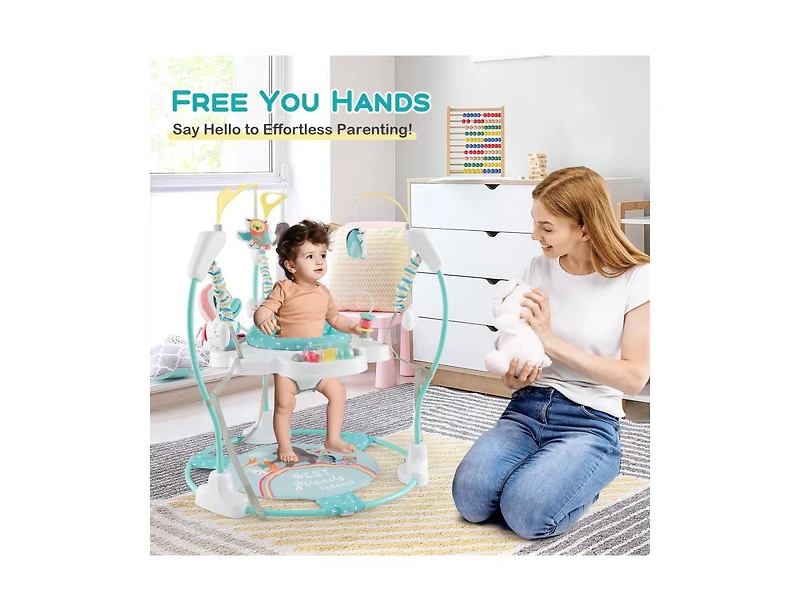 Slickblue Boys Baby Activity Center Height Adjustable Baby Bouncing Saucer with Interactive Toys-Blue