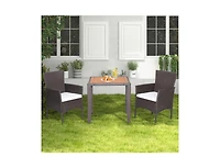 Slickblue 3 Pieces Patio Wicker Furniture Set wih Acacia Wood Table Top and Chair Cushiones