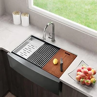 Streamdale Matte Stainless Steel Farmhouse Sink, 33 x 22 in.