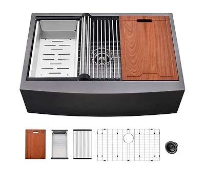 Streamdale Matte Stainless Steel Farmhouse Sink, 33 x 22 in.