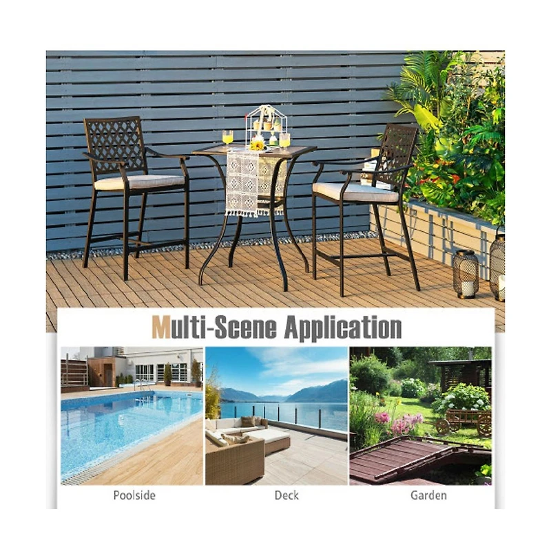 Slickblue 3 Pieces Patio Bar Set with 2 Bar Stools and 1 Square Table